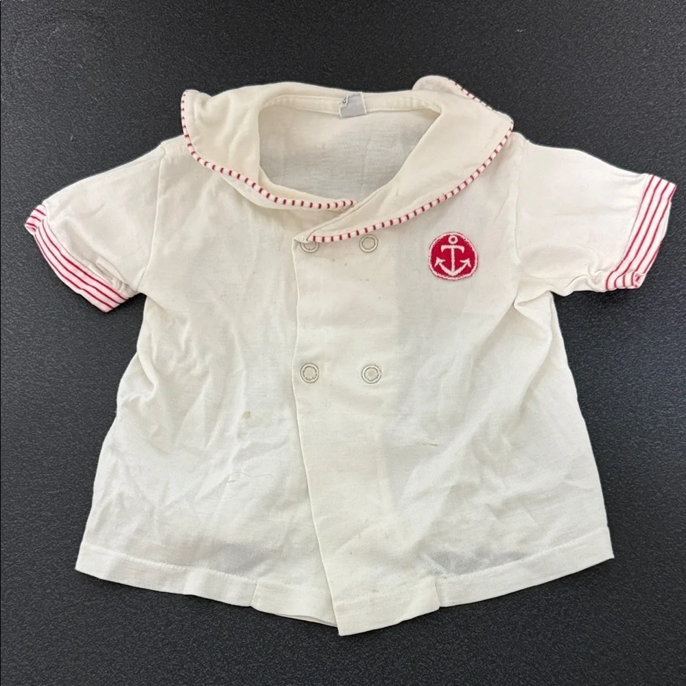 Nautical Baby Shirt with Anchor Patch vintage